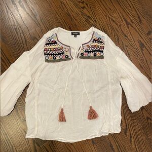 Lord & Taylor Bohemian Detailed White Bell Sleeve 3/4 Short Size M